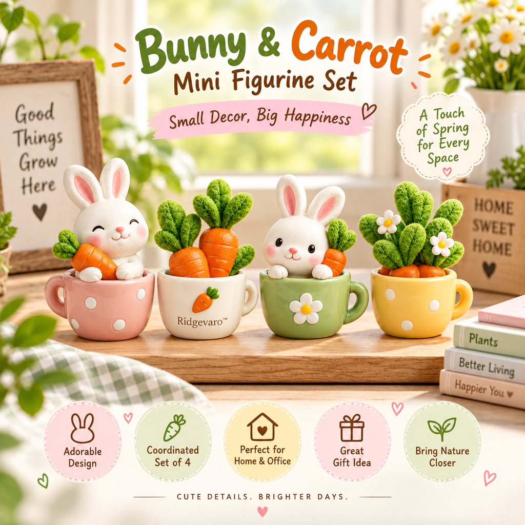 Bunny & Carrot Mini Planter Figurine Set, image 5