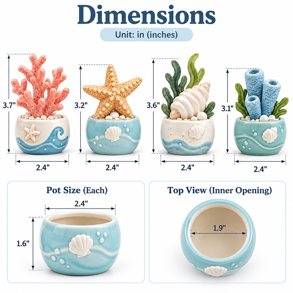 Ocean Treasures Coastal Mini Planter Figurine Set, image 2