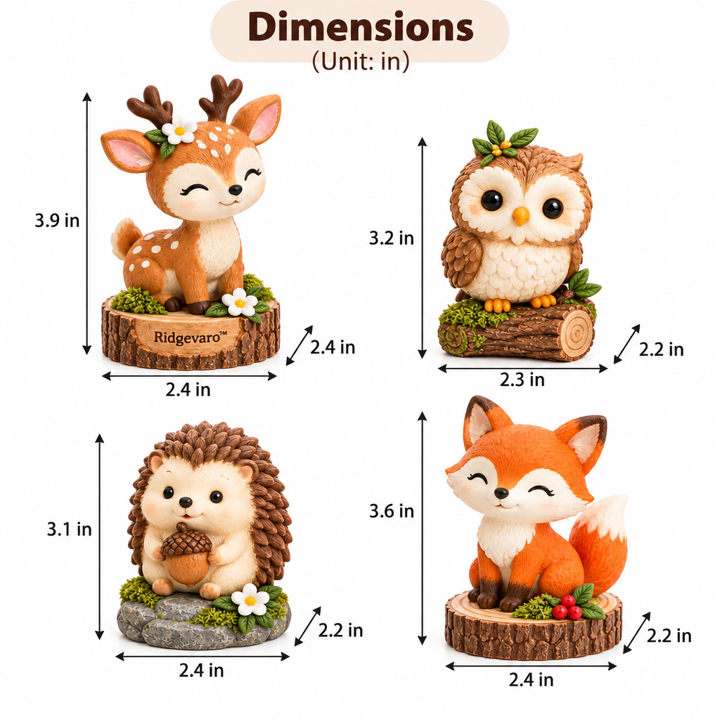 Ridgevaro Woodland Deer Owl Hedgehog & Fox Figurine Set view 2