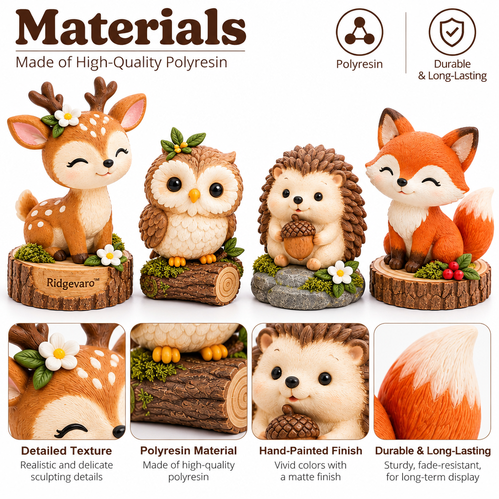 Ridgevaro Woodland Deer Owl Hedgehog & Fox Figurine Set view 3