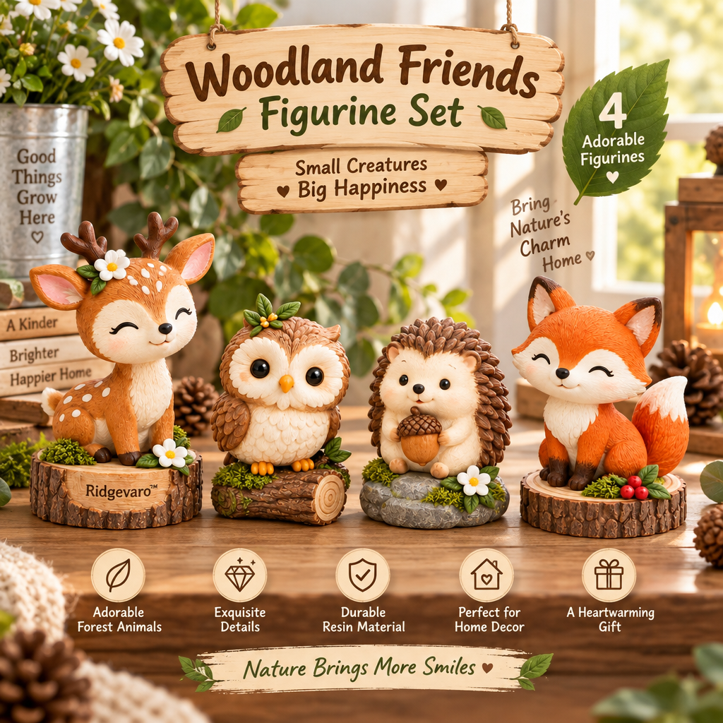 Ridgevaro Woodland Deer Owl Hedgehog & Fox Figurine Set view 5